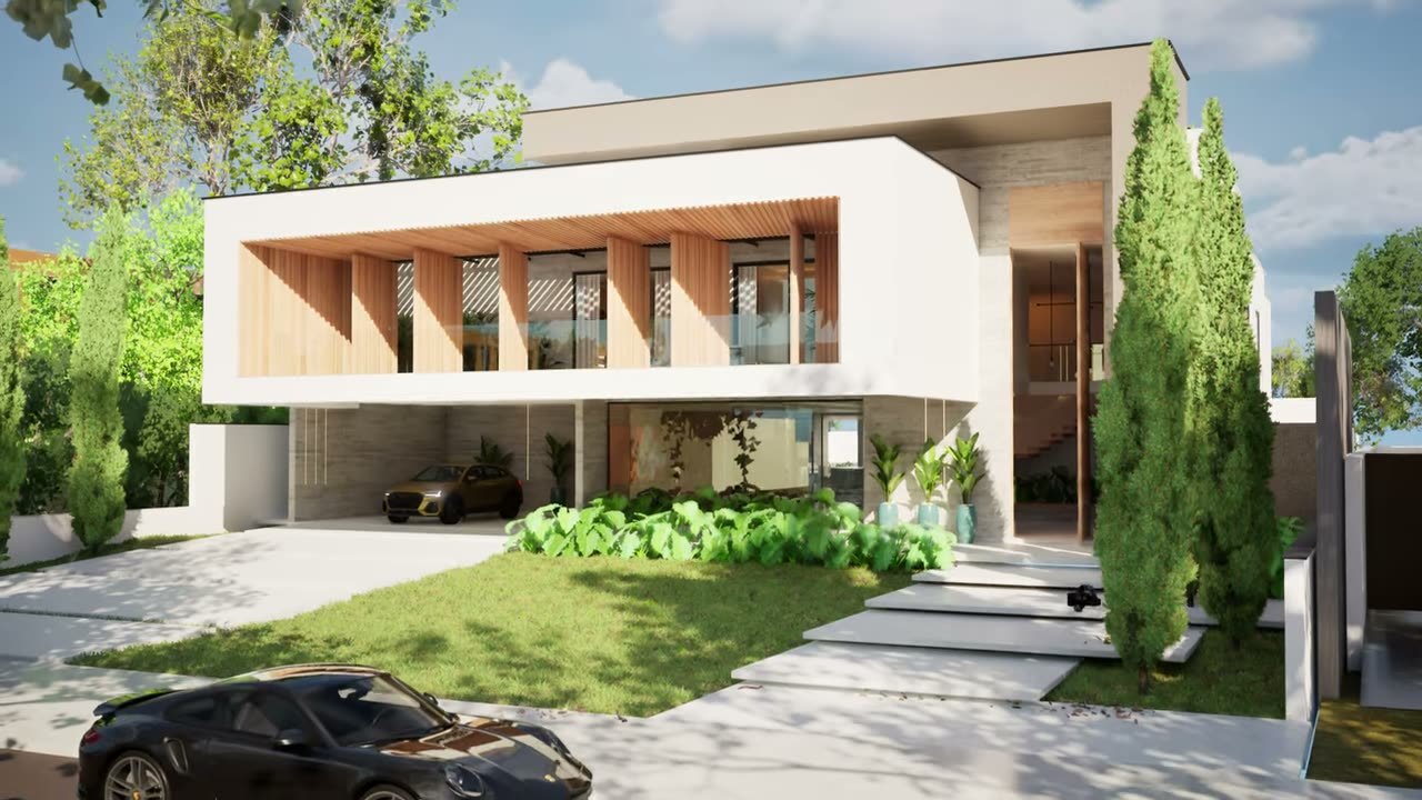 Exterior of the sample villa in afternoon light